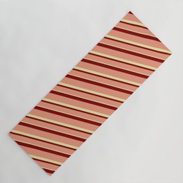 [ Thumbnail: Maroon, Dark Salmon & Pale Goldenrod Colored Stripes Pattern Yoga Mat ]