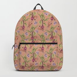 Blooming Beets Beige Backpack | Pattern, Nature, Botanical, Floral, Foodillustration, Colored Pencil, Drawing, Hand Drawn, Vegetable, Botanic 
