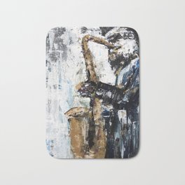 Late Night Jazz Bath Mat | Abstract, Saxophonist, Blues, Jazz, Realism, Instrument, Painting, Expressionism, Acrylic, Musician 