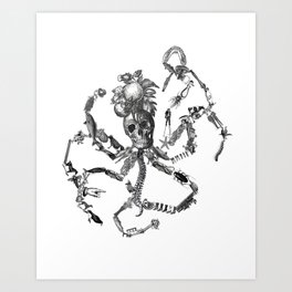 Skelopus Kraken Octopus Vintage Collage Art Print