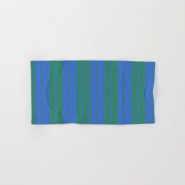 [ Thumbnail: Royal Blue & Sea Green Colored Stripes/Lines Pattern Hand & Bath Towel ]