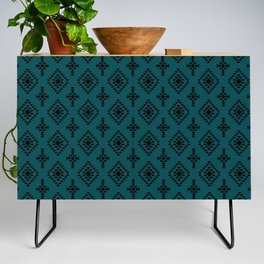 Teal Blue and Black Native American Tribal Pattern Credenza