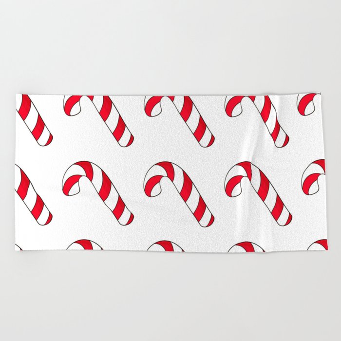 Christmas Pattern with Candy Cane in Hand Drawn Style 03 Beach Towel