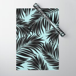 Palm Tree Fronds Black on Cyan Hawaii Tropical Wrapping Paper