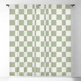 Checkerboard Check Checkered Pattern in Sage Green and Off White Blackout Curtain