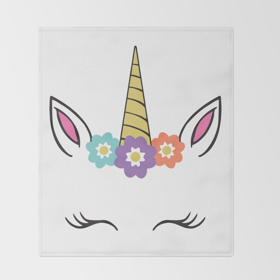 unicorn face flowers eyelashes horn ears throw blanket by design gallery society6