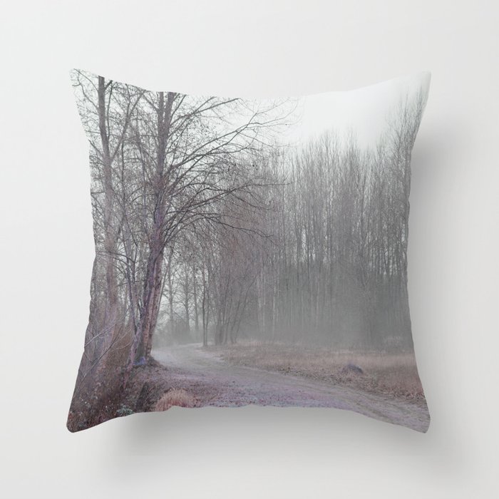 Walk in the Foggy Morning Throw Pillow