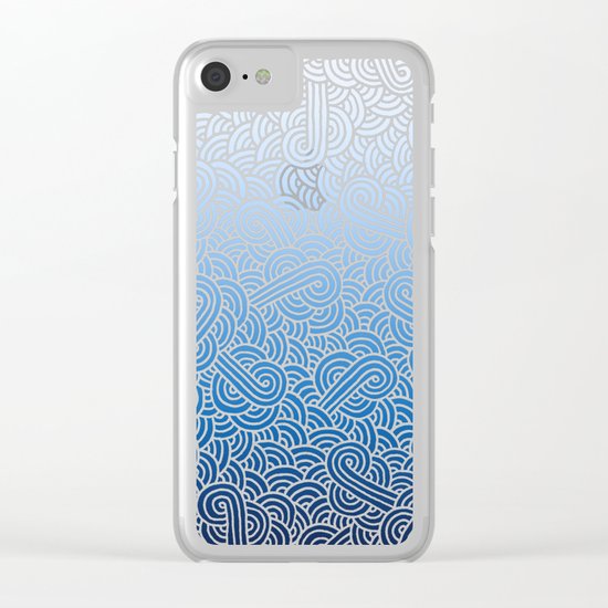 Ombre blue and white swirls doodles Clear iPhone Case