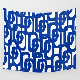 Bright Blue and White Mid-century Modern Loop Pattern  Wall Tapestry