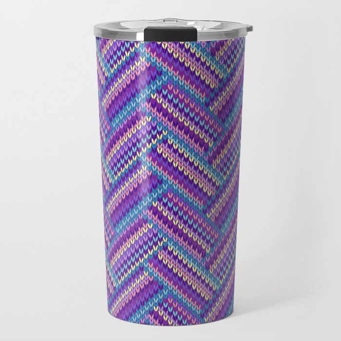 Knitted Textured Pattern Purple Travel Mug