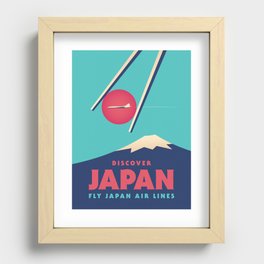 Japan Tourism Mt Fuji Sushi Chopsticks - Cyan Recessed Framed Print