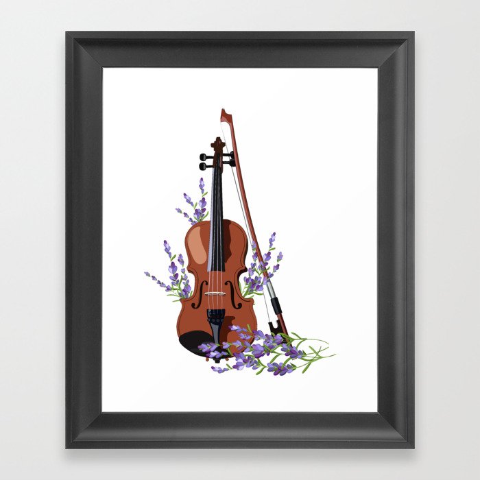 Violin with lavender Framed Art Print