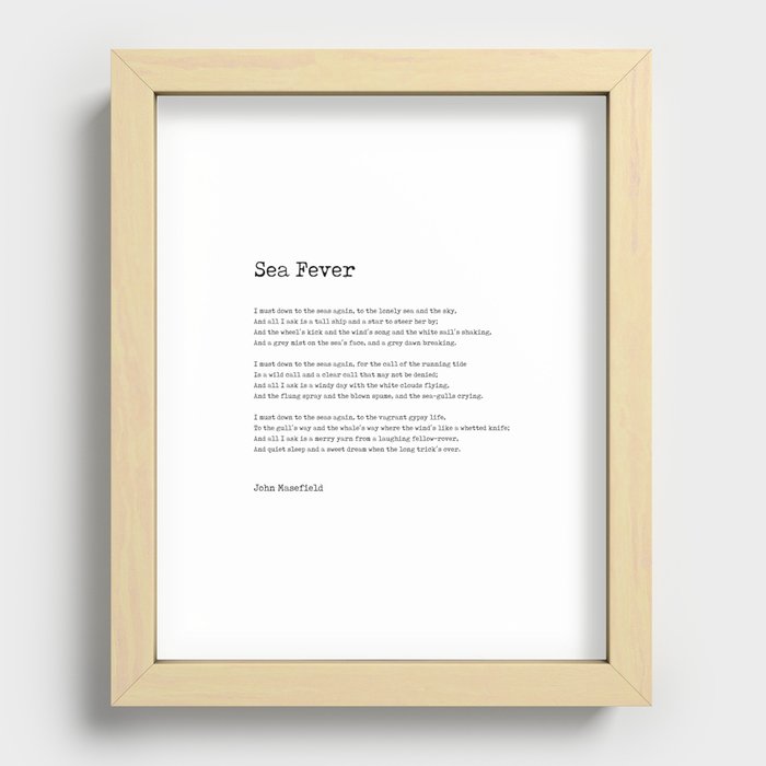Sea Fever - John Masefield Poem - Literary Print - Typewriter Recessed Framed Print