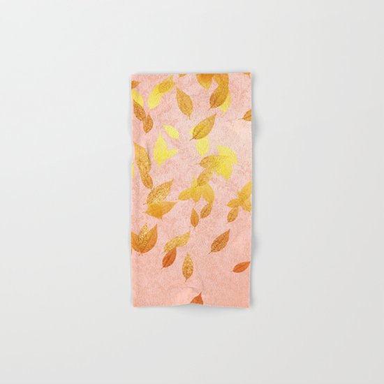 Autumn-world 2 - gold glitter leaves on pink background Hand & Bath Towel