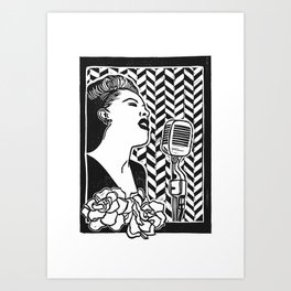 Lady Day (Billie Holiday block print blk) Art Print