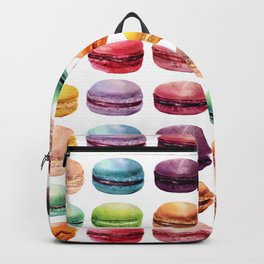 Macaroons in pop color. Delicious French Desserts. Backpack