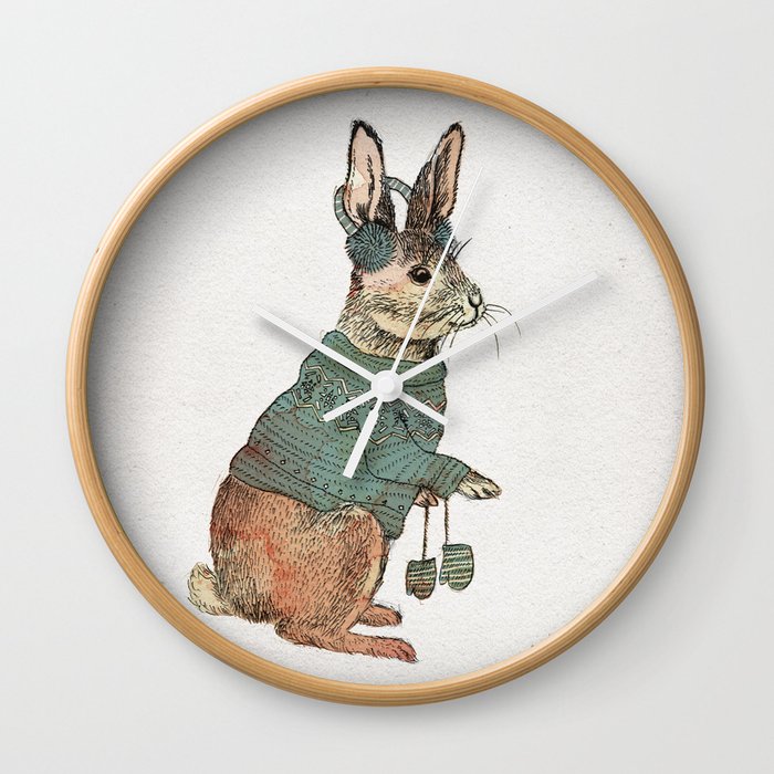 Winter Rabbit Wall Clock