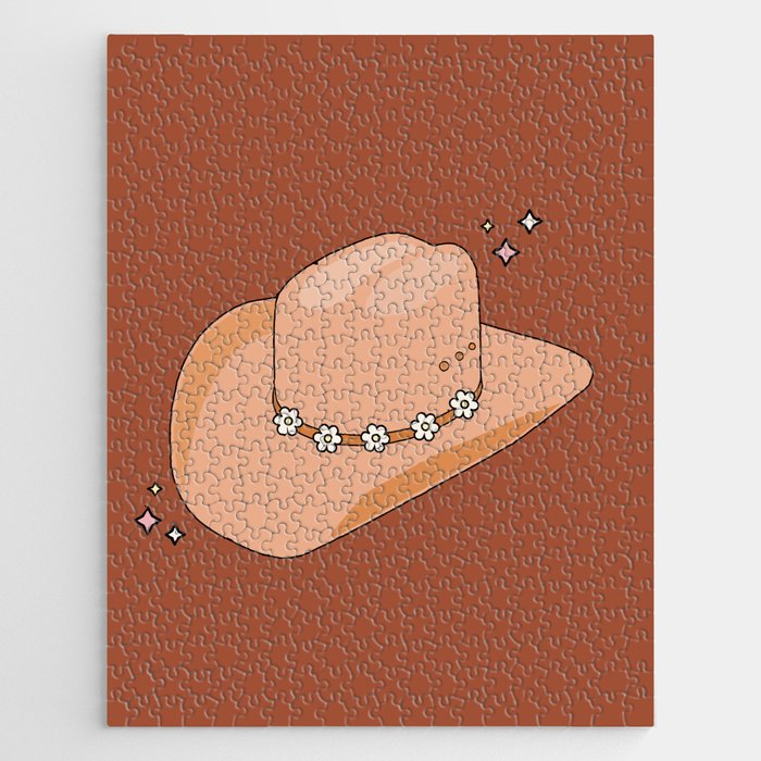 Cowboy Hat Terracotta Modern Decor Earth Tones Hat Print Brown Jigsaw Puzzle