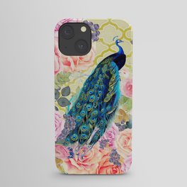 Pink bohemian roses floral vintage peacock quatrefoil iPhone Case