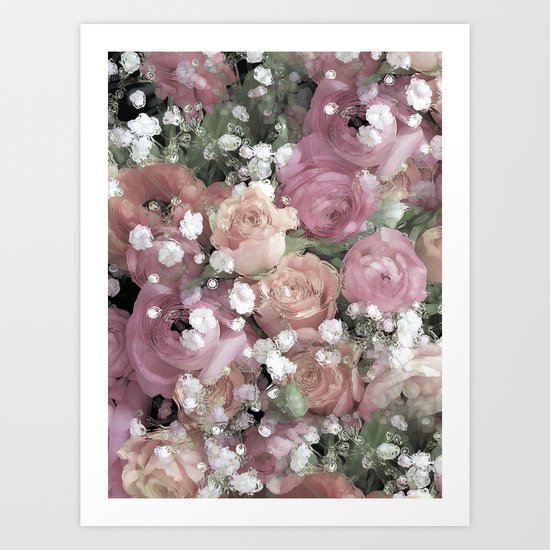 vintage pastel flowers Art Print
