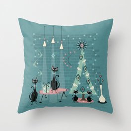 Vintage Cat Family Holiday Throw Pillow