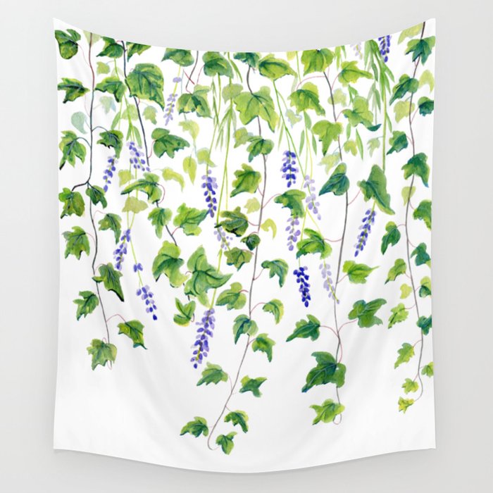 Ivy and Lavender Watercolor Wall Tapestry
