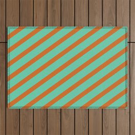 [ Thumbnail: Aquamarine & Chocolate Colored Stripes/Lines Pattern Outdoor Rug ]