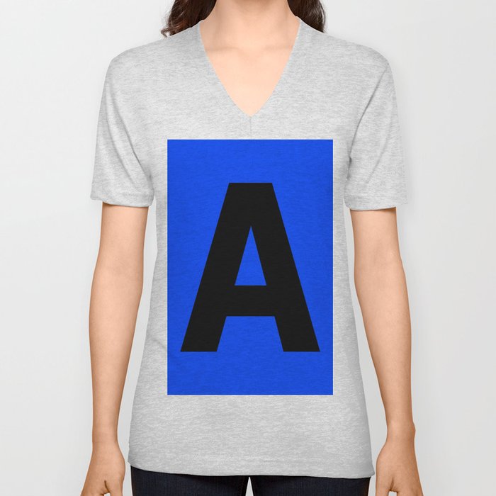 Letter A (Black & Blue) V Neck T Shirt