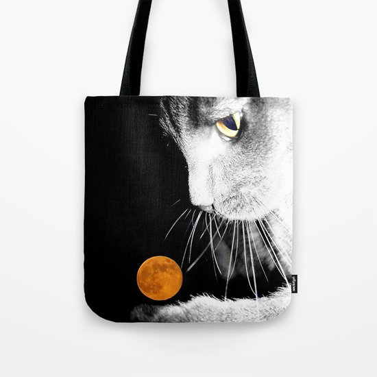 Silver Cat and Moon Tote Bag