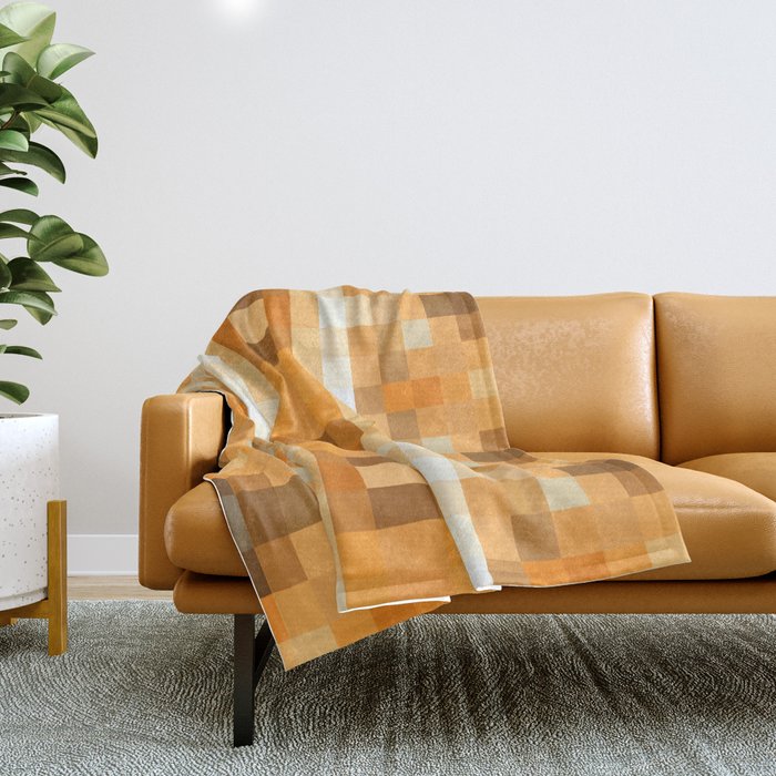 geometric symmetry pixel square pattern abstract background in brown Throw Blanket