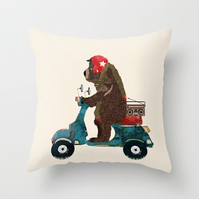 scooter bear Throw Pillow