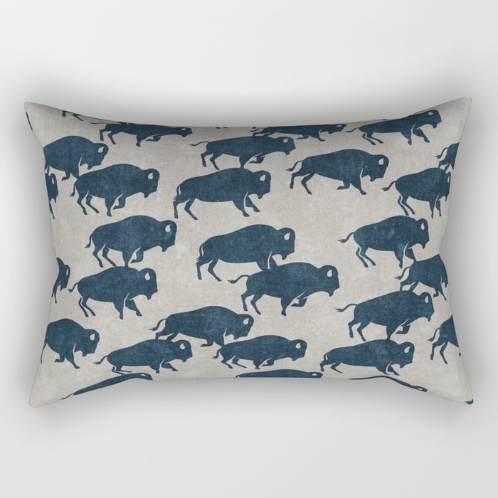 bison stampede - navy and gray Rectangular Pillow