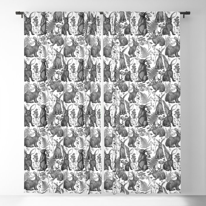 Rabbits and woodland flora Blackout Curtain