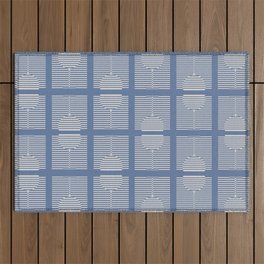 70s Party Drinks Line-Art Blue Outdoor Rug