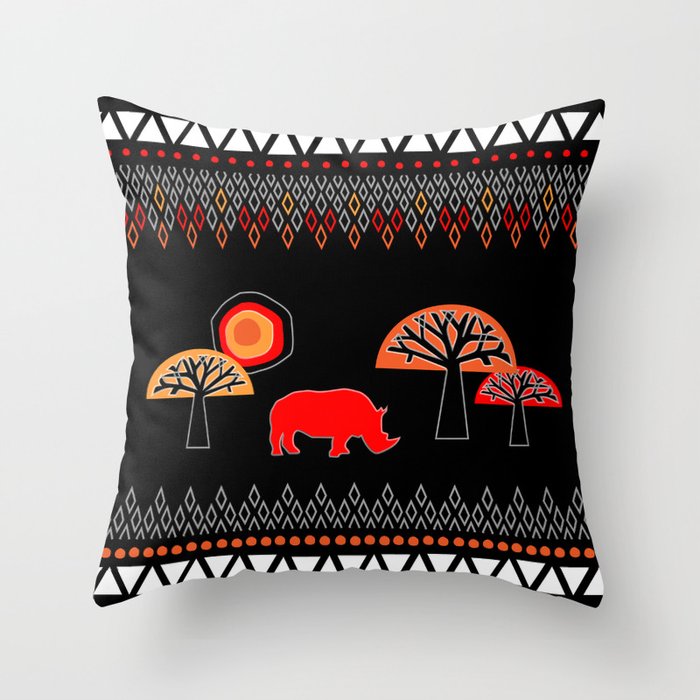 African Rhino (Hot colors) - by Kara Peters Throw Pillow