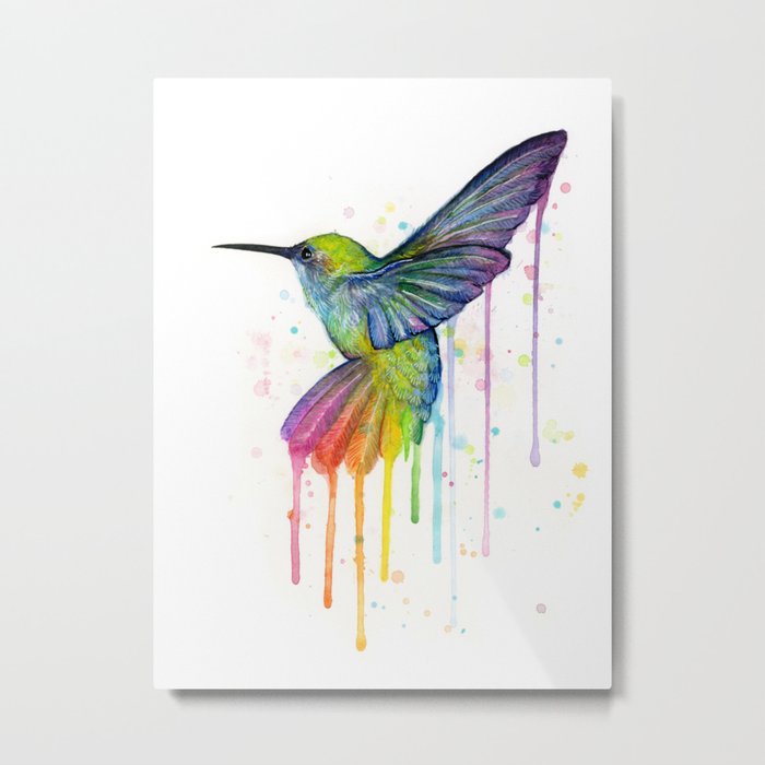 Hummingbird Rainbow Watercolor Metal Print