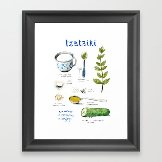 illustrated recipes: tzaziki Framed Art Print