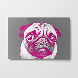 Sweet pug in pink and gray. Pop art style portrait. Metal Print