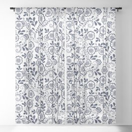 Navy Blue Eastern Floral Pattern Sheer Curtain