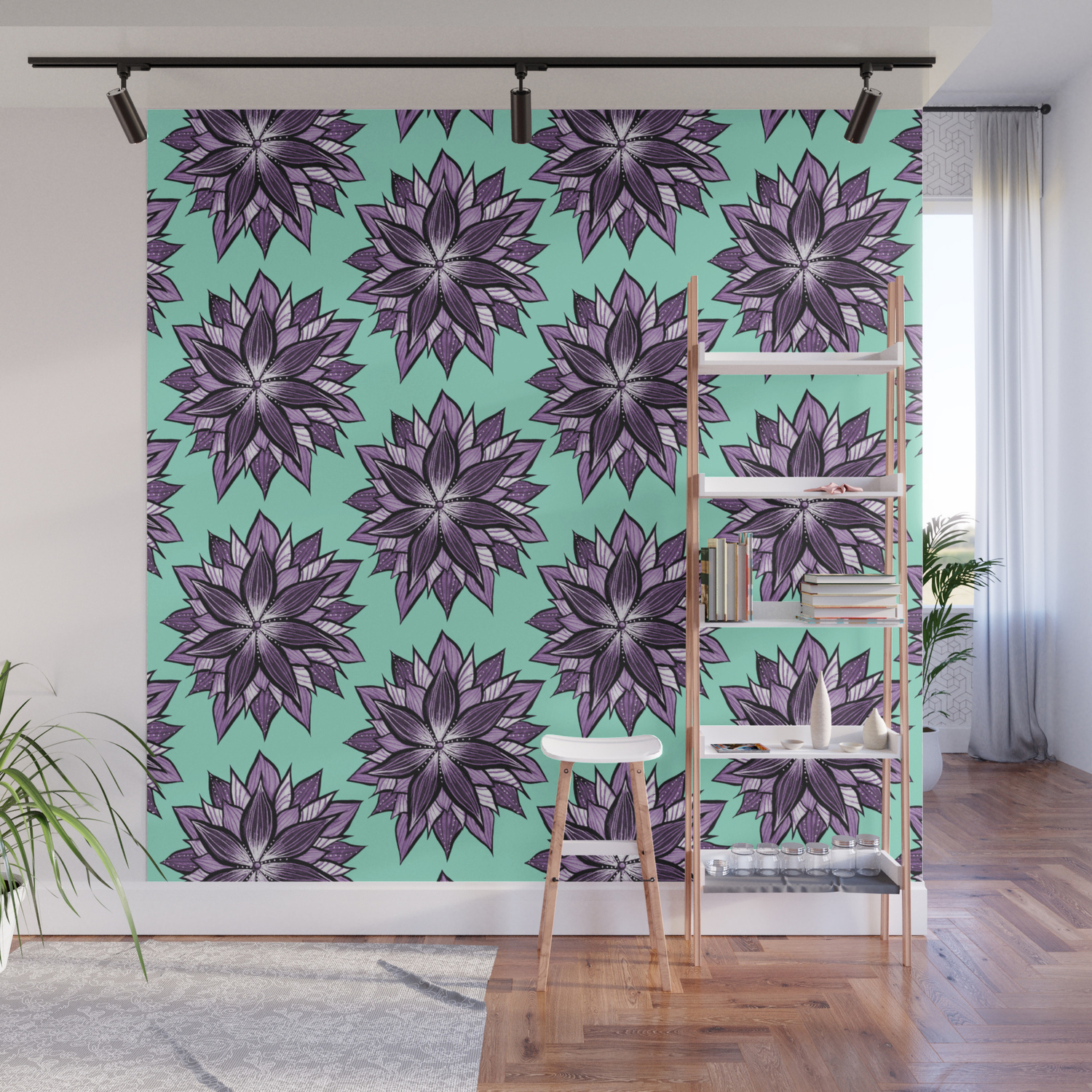 Purple Mandala Like Abstract Flower Wall Mural By Borianagiormova