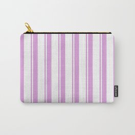 [ Thumbnail: Plum & White Colored Lined/Striped Pattern Carry-All Pouch ]