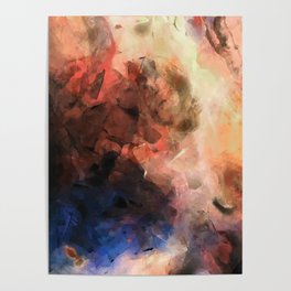 Dramatic smoke and mist. Magical Peach and blue abstract art Poster