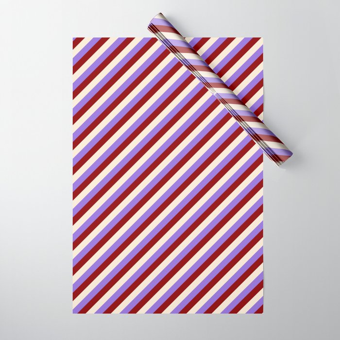 Purple, Dark Red, and Beige Colored Pattern of Stripes Wrapping Paper