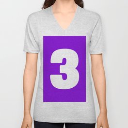 3 (White & Violet Number) V Neck T Shirt