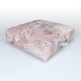 Nostalgic Letter and Postcard Collage Soft Pink Outdoor Floor Cushion