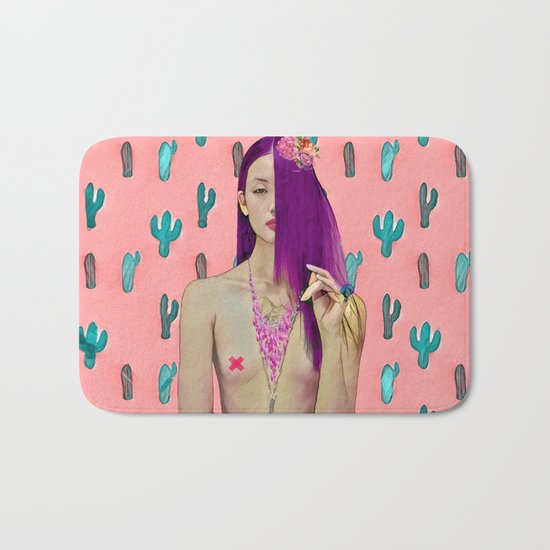 Pink Cactus and beauty model Bath Mat