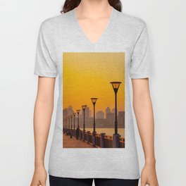 Sunset Cityscape by the River V Neck T Shirt