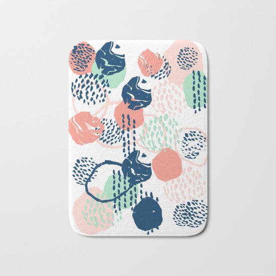 Abstract coral mint navy modern color palette basic canvas art for home Bath Mat