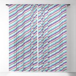 [ Thumbnail: Light Cyan, Turquoise, Indigo, Light Pink & Dim Grey Colored Lines/Stripes Pattern Sheer Curtain ]
