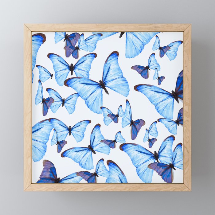 Butterflies Blue Wings White Background #decor #society6 #buyart Framed Mini Art Print